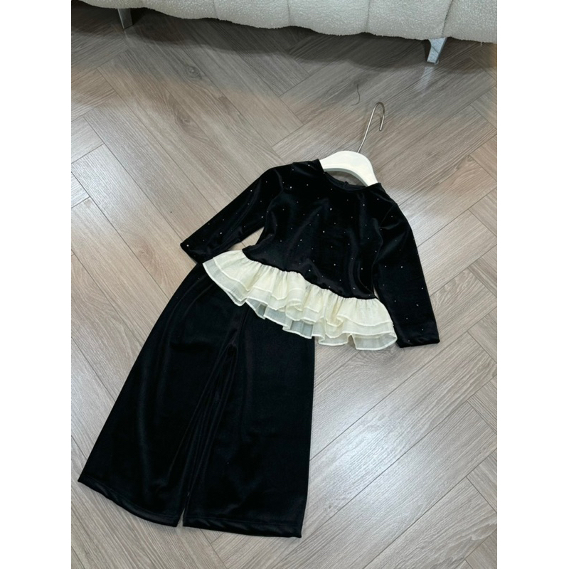 Set Nhung mềm đính đá nhũ bèo tơ cho bé gái ống xuông