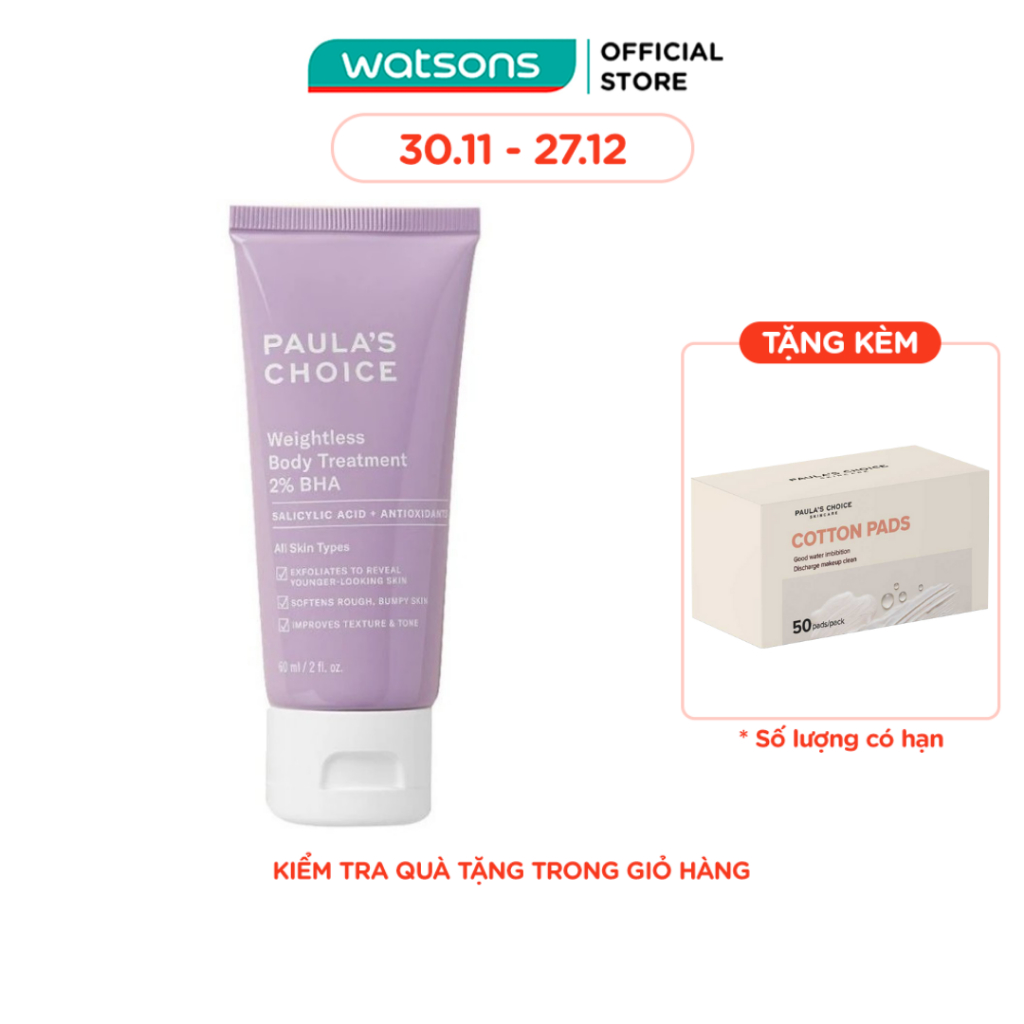 Kem Dưỡng Thể Paula's Choice Cải Thiện Lỗ Chân Lông Resist Weightless Body Treatment 2% BHA 60ml