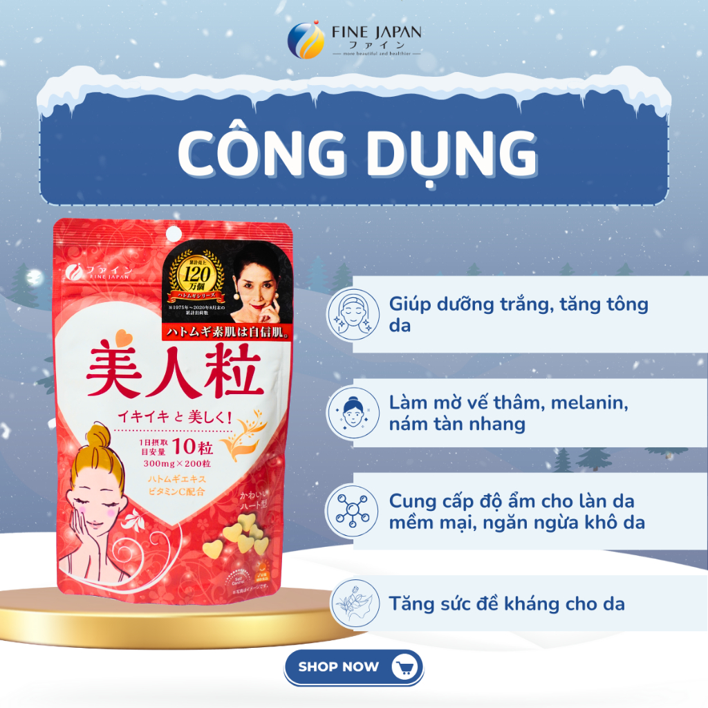 Viên Uống Mỹ Nhân Dưỡng Trắng Da Vitamin C & Tinh Chất Hạt Ý Dĩ Gói 200 Viên