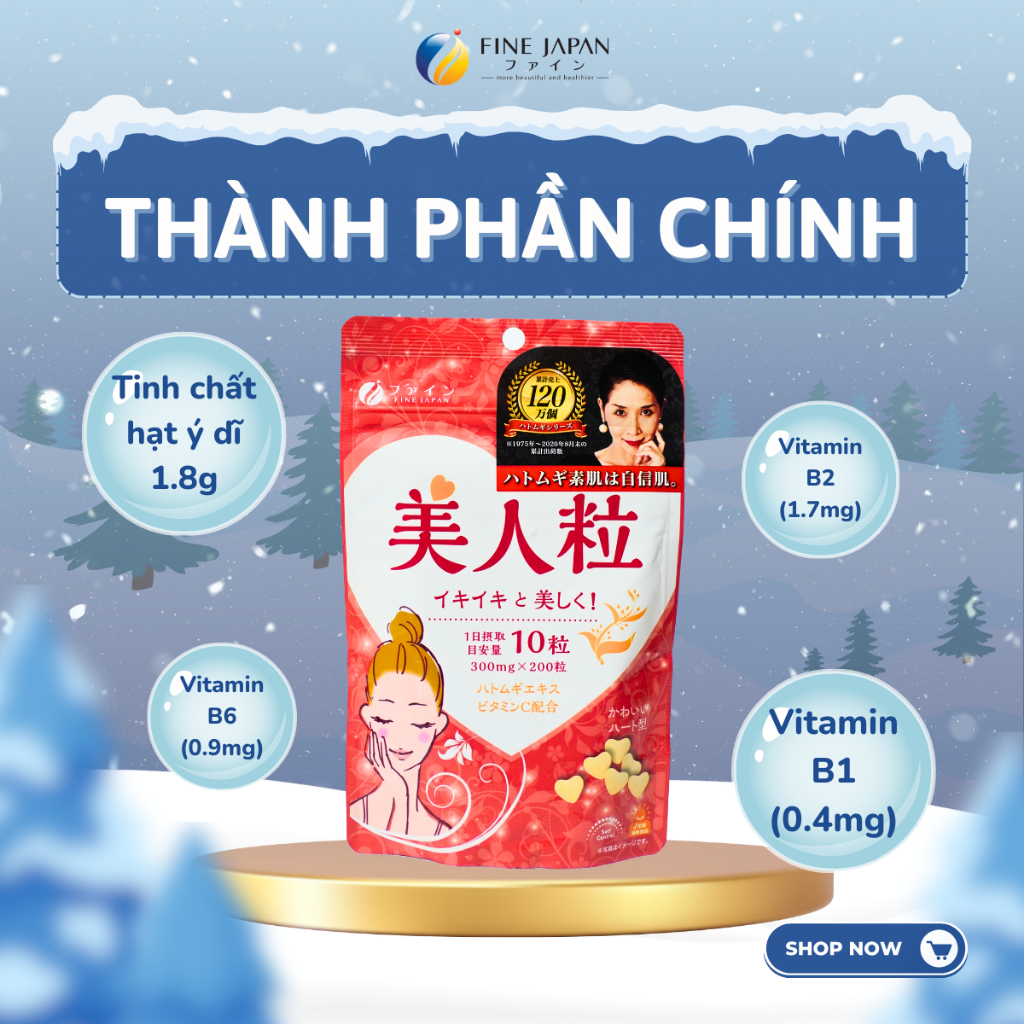 Viên Uống Mỹ Nhân Dưỡng Trắng Da Vitamin C & Tinh Chất Hạt Ý Dĩ Gói 200 Viên