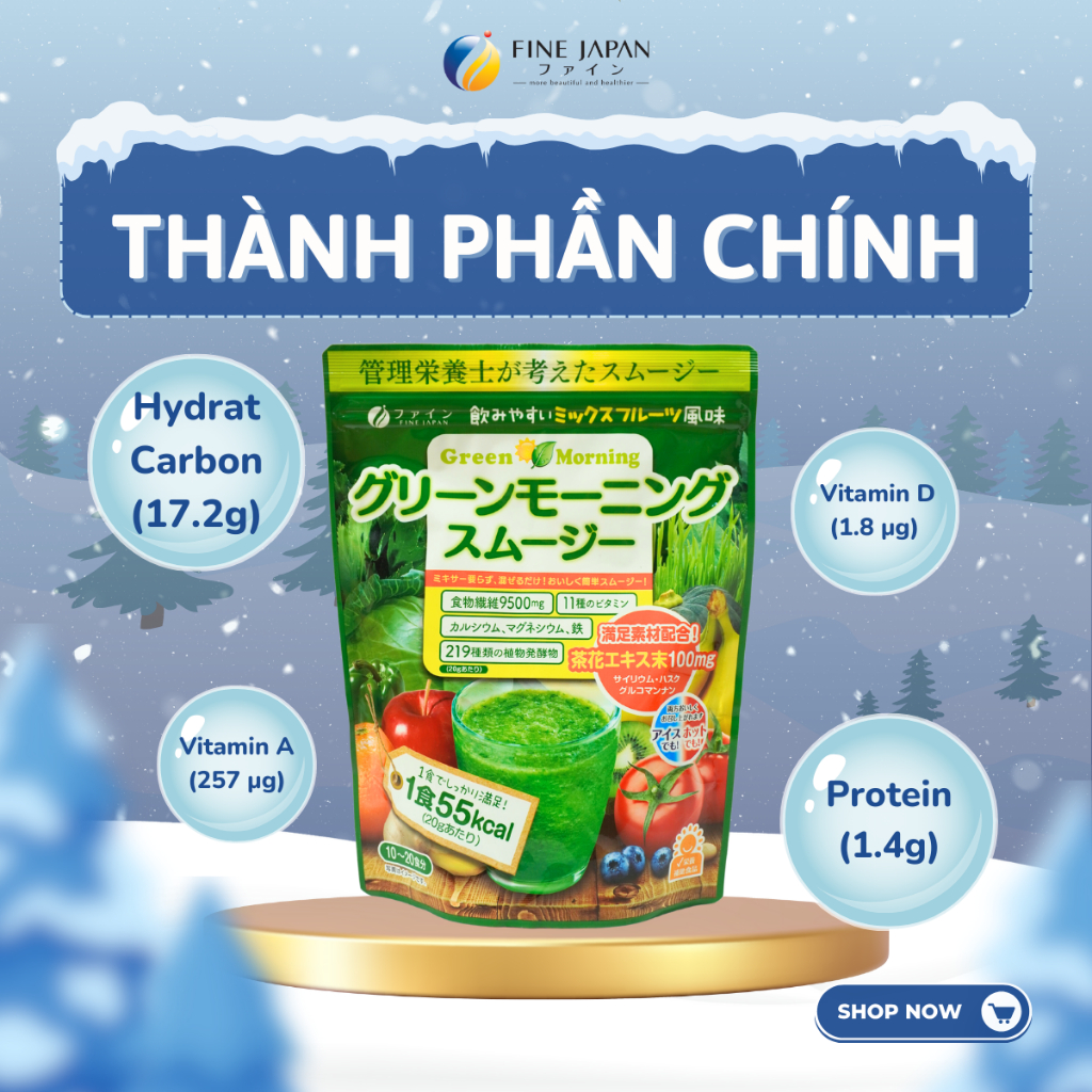 Bột Lúa Mạch Và Rau Củ Giảm Cân Đẹp Da Fine Japan Green Morning Smoothie Gói 200g