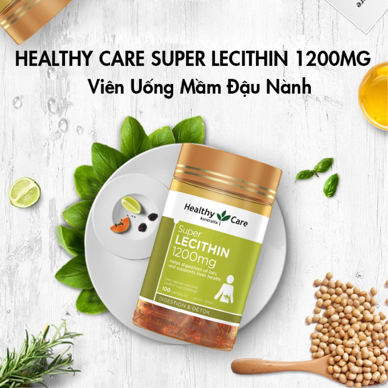 Viên uống tinh chất mầm đậu nành Healthy Care Super Lecithin 1200mg đẹp da, cân bằng nội tiết tố - Lọ 100v