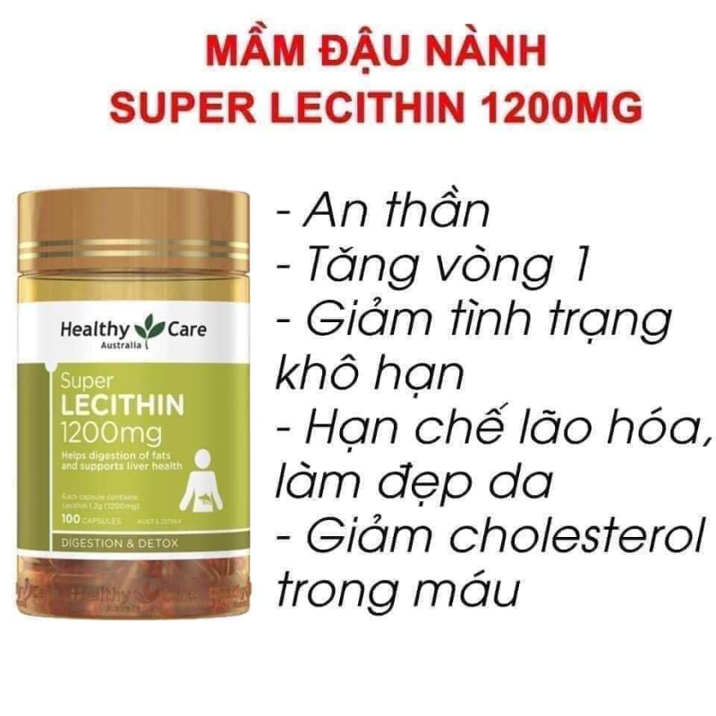 Viên uống tinh chất mầm đậu nành Healthy Care Super Lecithin 1200mg đẹp da, cân bằng nội tiết tố - Lọ 100v