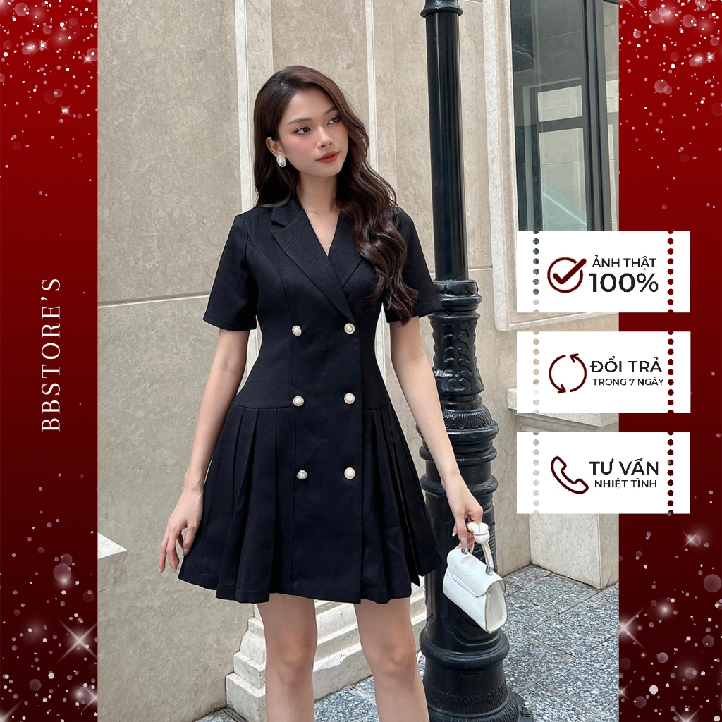 Đầm Xòe Xếp Ly Cổ Vest Thời Trang Đi Làm Dự Tiệc Thanh Lịch BBSTORE'S -D2404