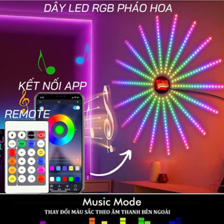 Dây Đèn Led Pháo Hoa Trang Trí Tết, Noel RGB 16 Triệu Màu Cảm Biến Âm Thanh Có Remote, Kết Nối APP, Decor Phòng Năm 2024