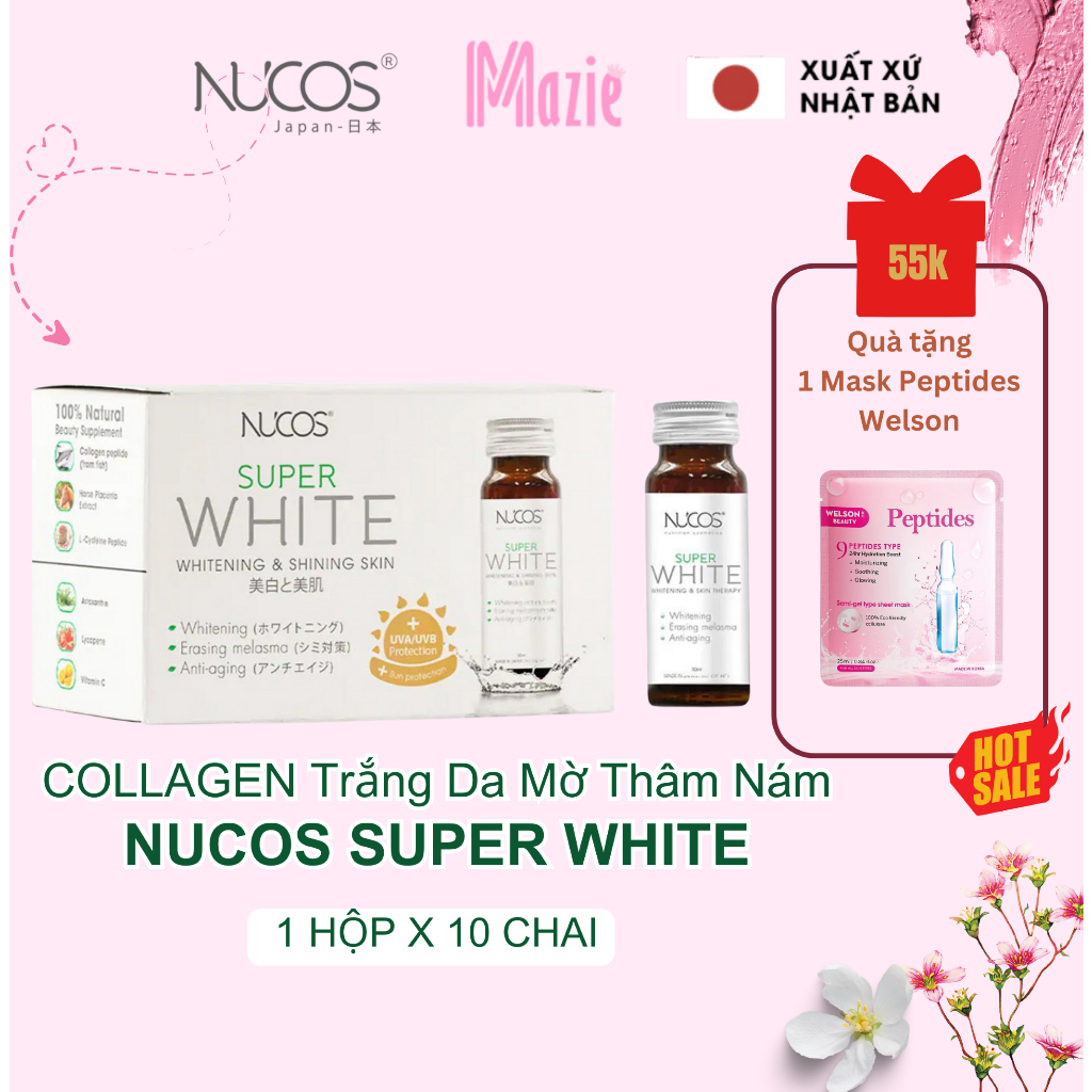 Nucos Super White - Nước Uống Collagen Dưỡng Da Trắng Sáng (50ml x 10 chai)