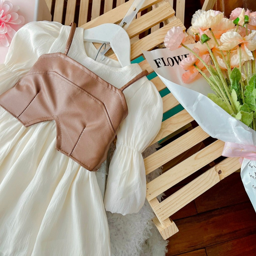 Váy Bé Gái Dài Tay 8-32kg Chất Mùa Đông💝FREESHIP💝Rabbit Kids- Váy Tết Cho Bé Vải Tơ Kèm Áo Da