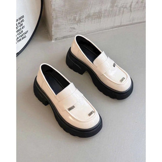 Giày lười moca miumiu mpb da bóng đế cao 5cm