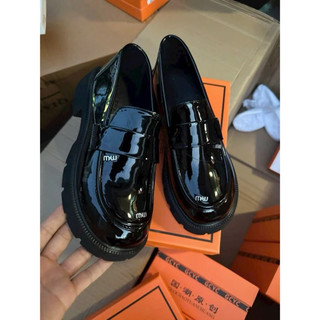 Giày lười moca miumiu mpb da bóng đế cao 5cm