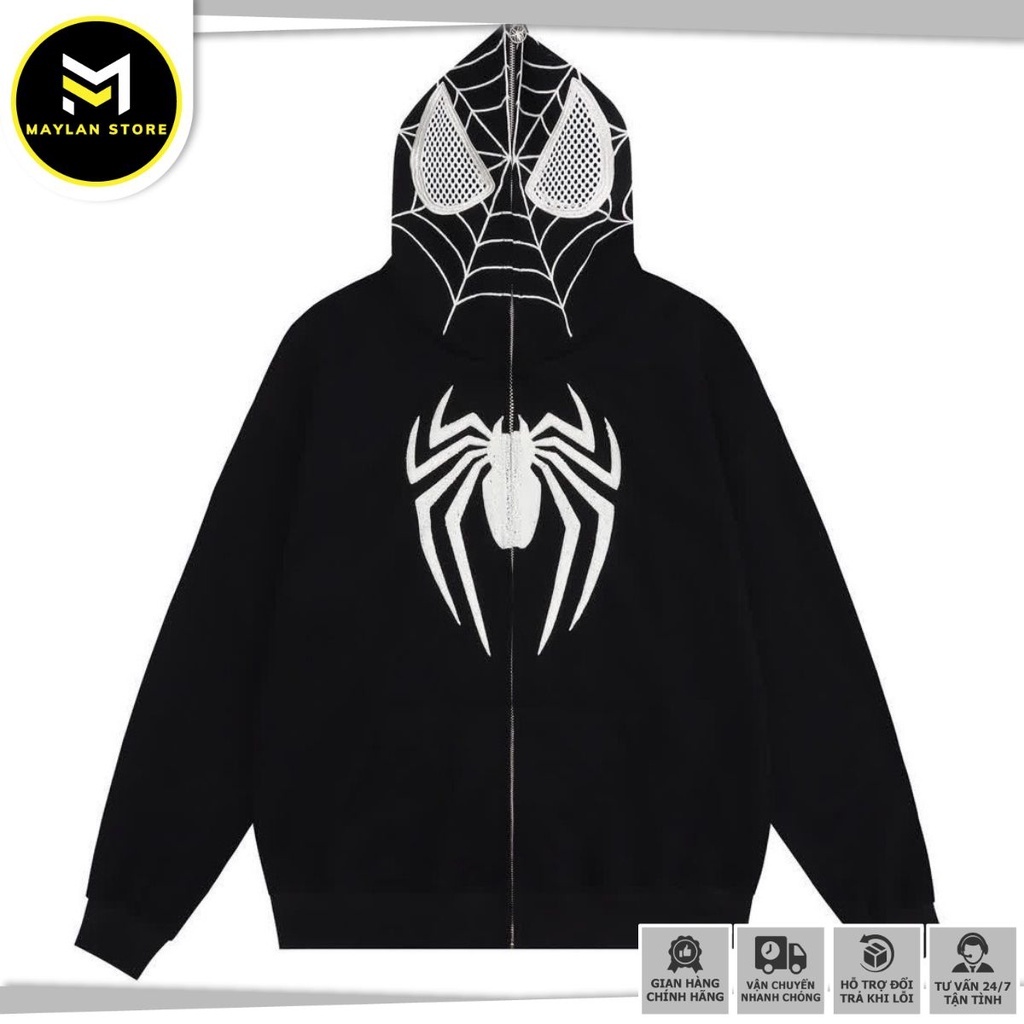 Áo Hoodie Spiderman Bản VENOM - Áo khoác Hoodie nỉ có mũ khóa zip chất dày dặn ấm form rộng HOT TREND 2023