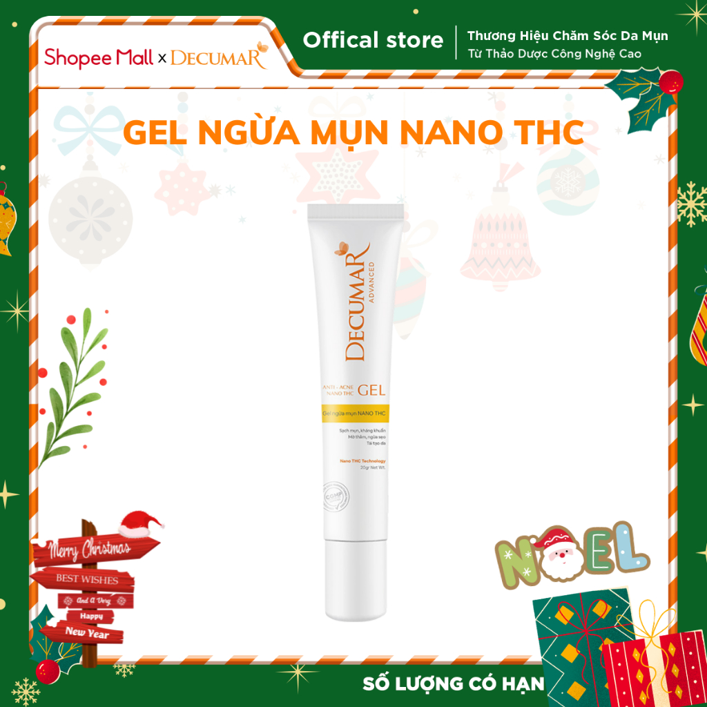 Gel ngừa mụn kháng khuẩn, mờ thâm Decumar Nghệ trắng Nano THC 20gr