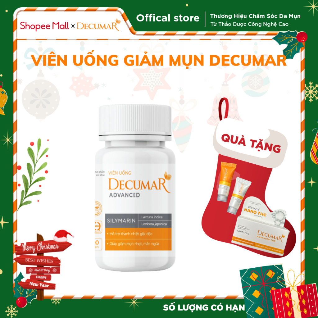 Viên uống Decumar Advanced ngừa mụn, giảm nhờn - Lọ 30 viên