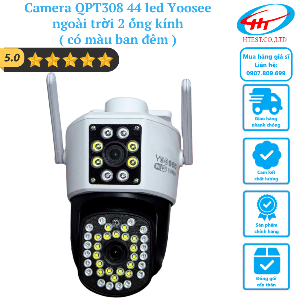 [QPT308] Camera QPT308 44 led Yoosee ngoài trời 2 ống kính (có màu ban đêm) - Hàng chính hãng