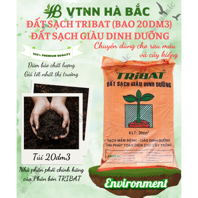 Đất Sạch Tribat 20dm3 - Giàu dinh dưỡng, Sản xuất theo công nghệ Australia, Thoát nước tốt, Giữ ẩm cao và cân bằng độ Ph