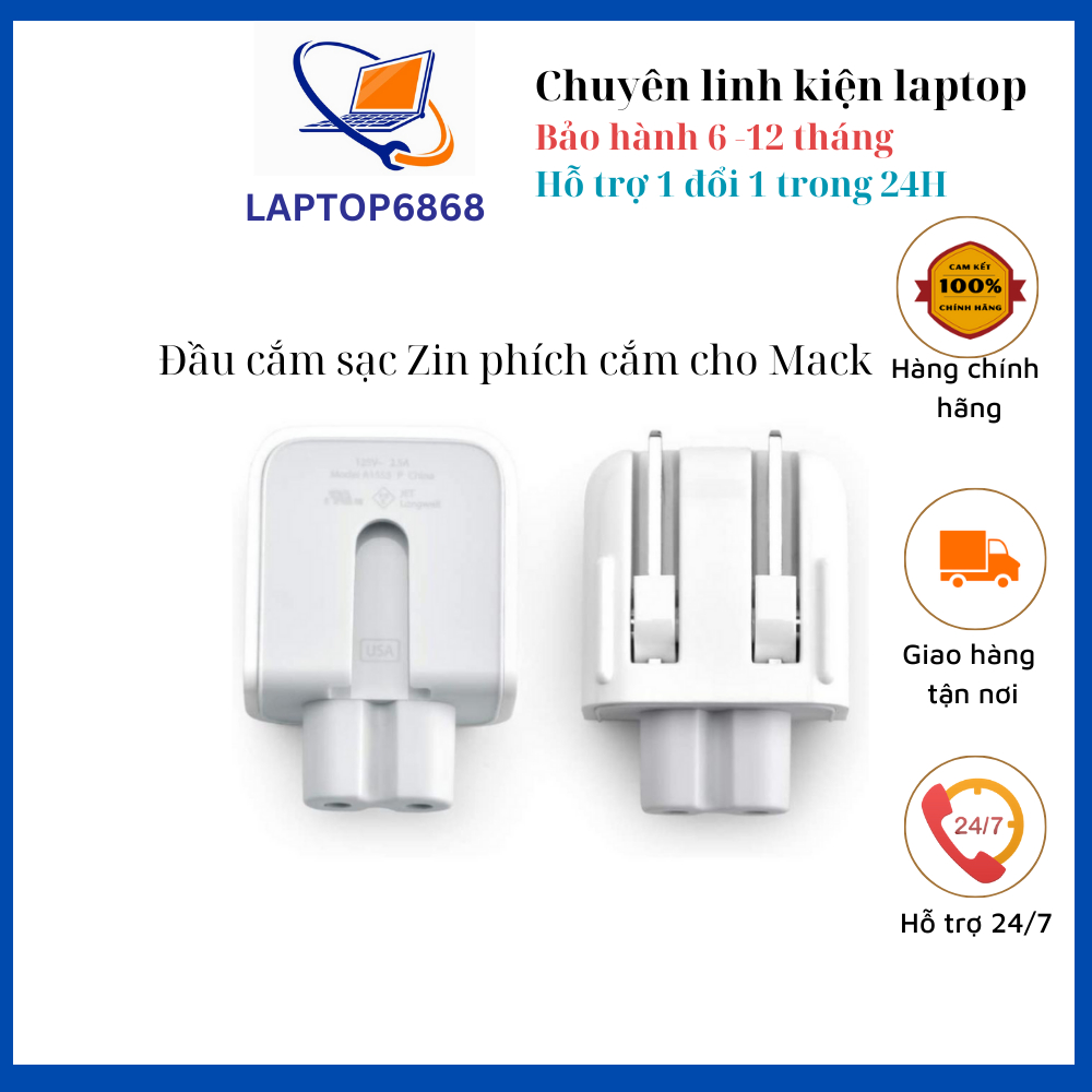 Đầu cắm sạc zin phích cắm cho mak.book lpad chuẩn US gập tiện dụng new 100%