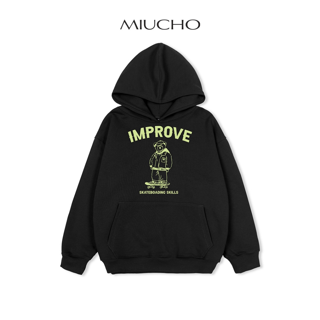 Áo hoodie unisex form rộng HDD031 Miucho chân cua dày dặn in basic
