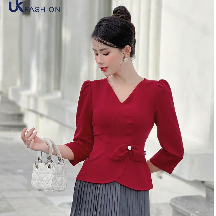 Sơ mi cổ tim eo NK Fashion Kiểu Dáng Điệu Đà Trẻ Trung, Chất Vải Nhập Hàn Cao Cấp dành cho Quý cô công sở  UKSM2307003