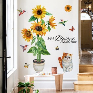 Decal tranh dán tường CHẬU HOA HƯỚNG DƯƠNG  trang trí phòng khách - Decal dán tường