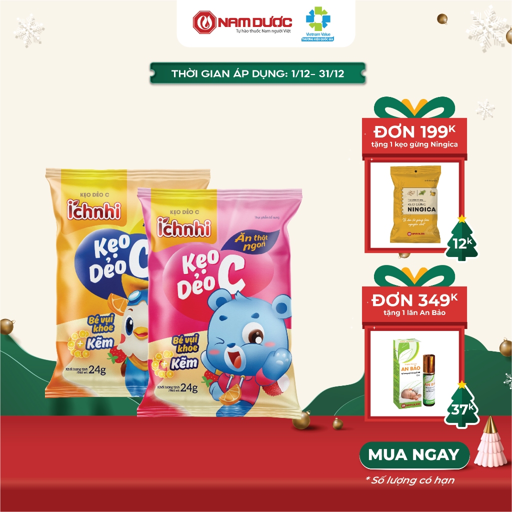Kẹo dẻo C Ích Nhi (dây 10 gói) bổ sung Kẽm giúp bé ăn ngon, tăng cường đề kháng và phát triển thể chất, trí não