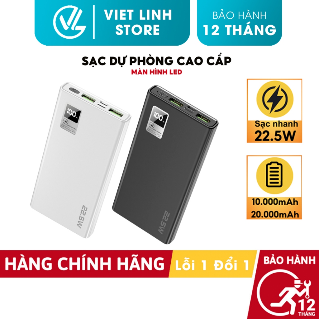 Sạc Dự Phòng 10000mah, 20000mah WP 121/123 Pin Con Voi Màn Hình Led, Sạc Nhanh PD 5A 22.5W - Việt Linh Strore