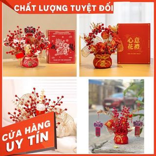 Chậu hoa để bàn trang trí tết,Chậu hoa decor trang trí túi tiền thấp