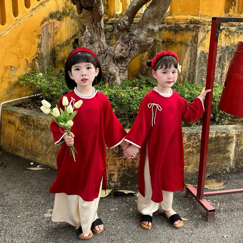 Áo Dài Bé Gái CELINA D12 Áo Dài Tết Cách Tân Cho Bé Gái TẶNG Kèm Bờm Chất Liệu Lụa Ngọc Trai Cao Cấp