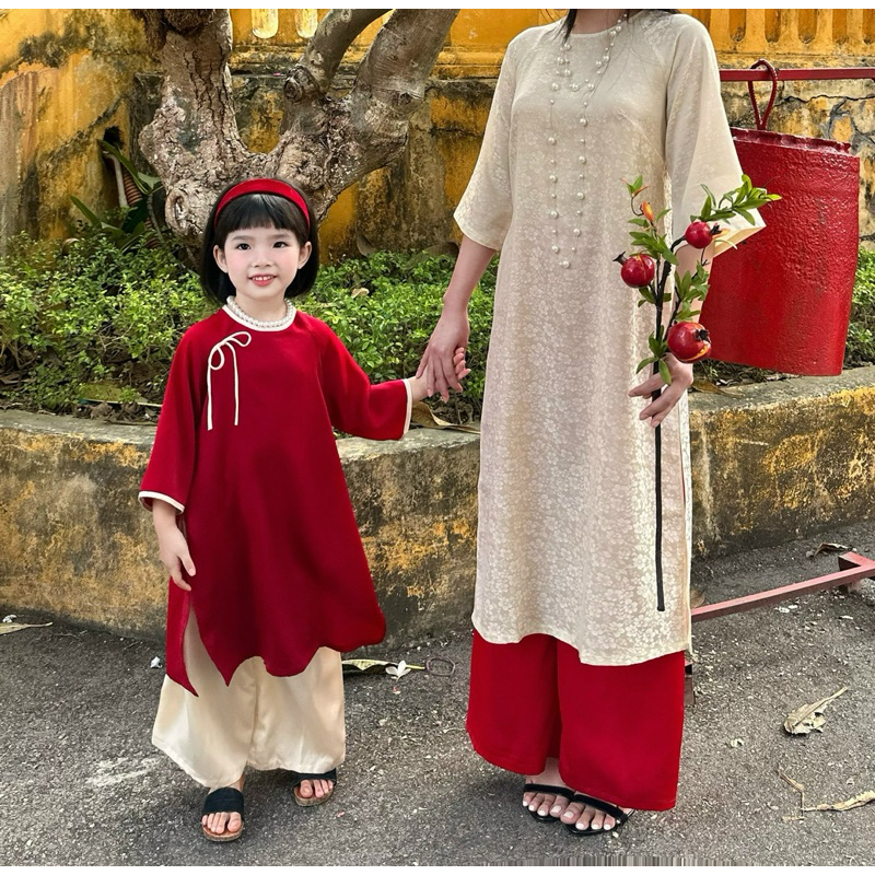 Áo Dài Bé Gái CELINA D12 Áo Dài Tết Cách Tân Cho Bé Gái TẶNG Kèm Bờm Chất Liệu Lụa Ngọc Trai Cao Cấp