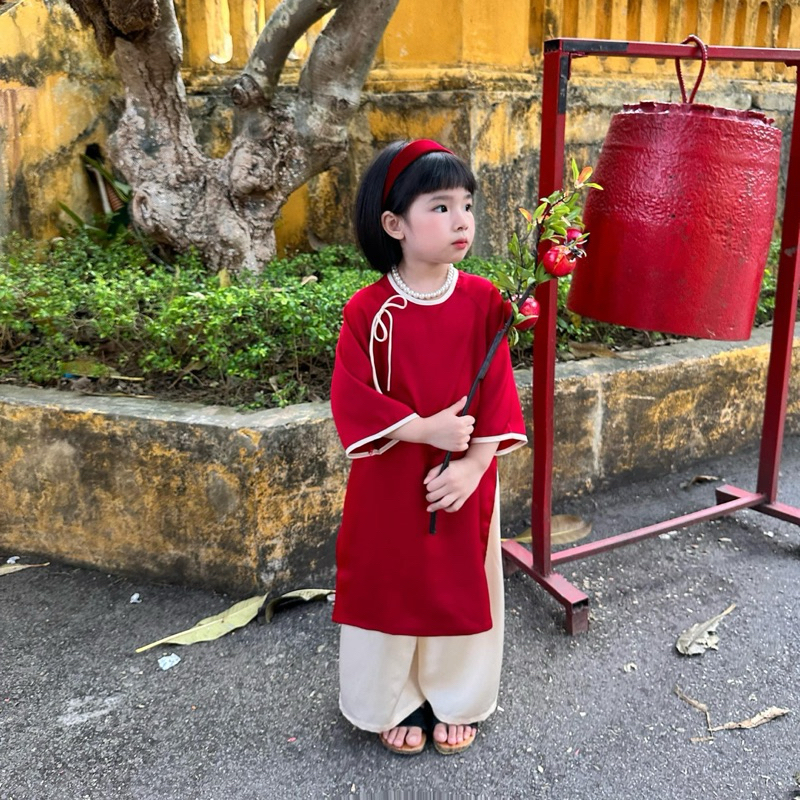 Áo Dài Bé Gái CELINA D12 Áo Dài Tết Cách Tân Cho Bé Gái TẶNG Kèm Bờm Chất Liệu Lụa Ngọc Trai Cao Cấp