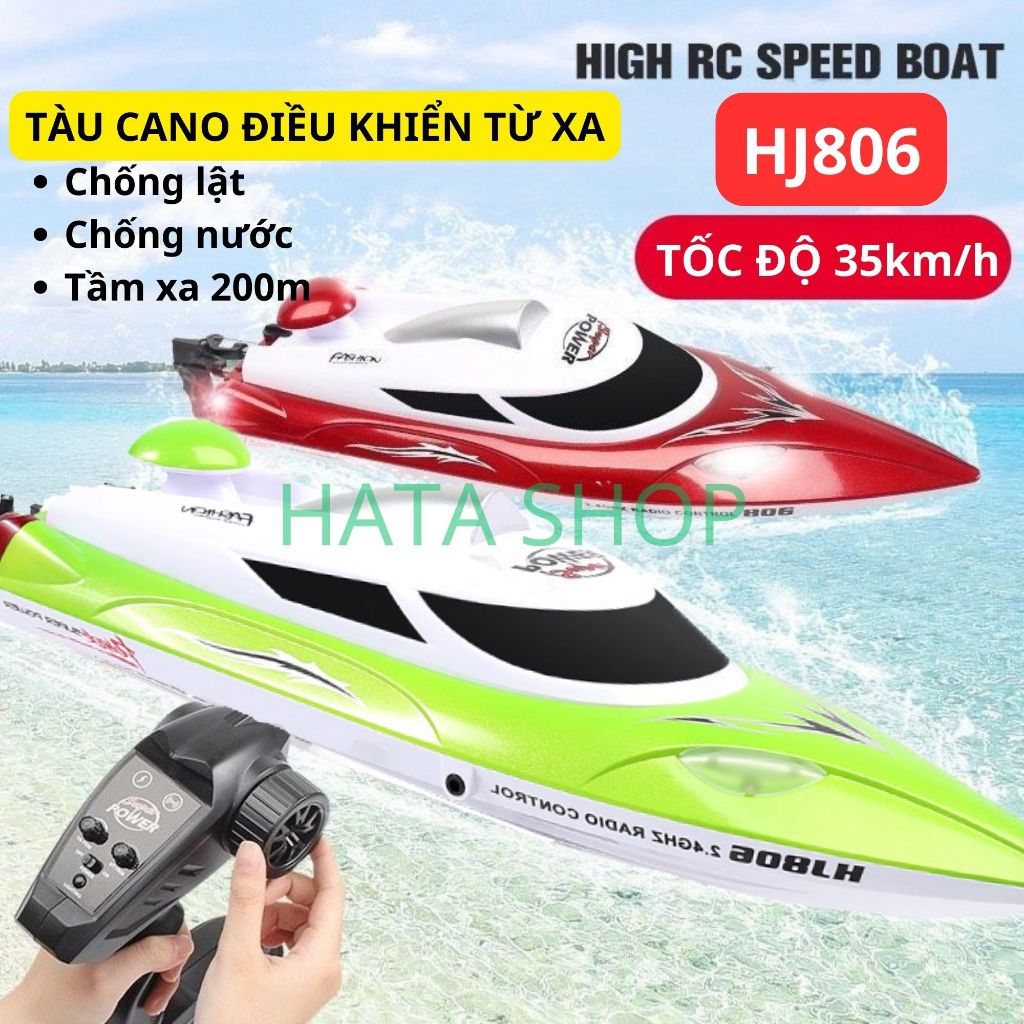 Tàu Cano Điều Khiển Từ Xa HJ806 Tốc Độ Cao 35km/h Hongxunjie Chống Lật Có Điều Tốc Có Đèn Ban Đêm Cực Đẹp Chống Vô Nước