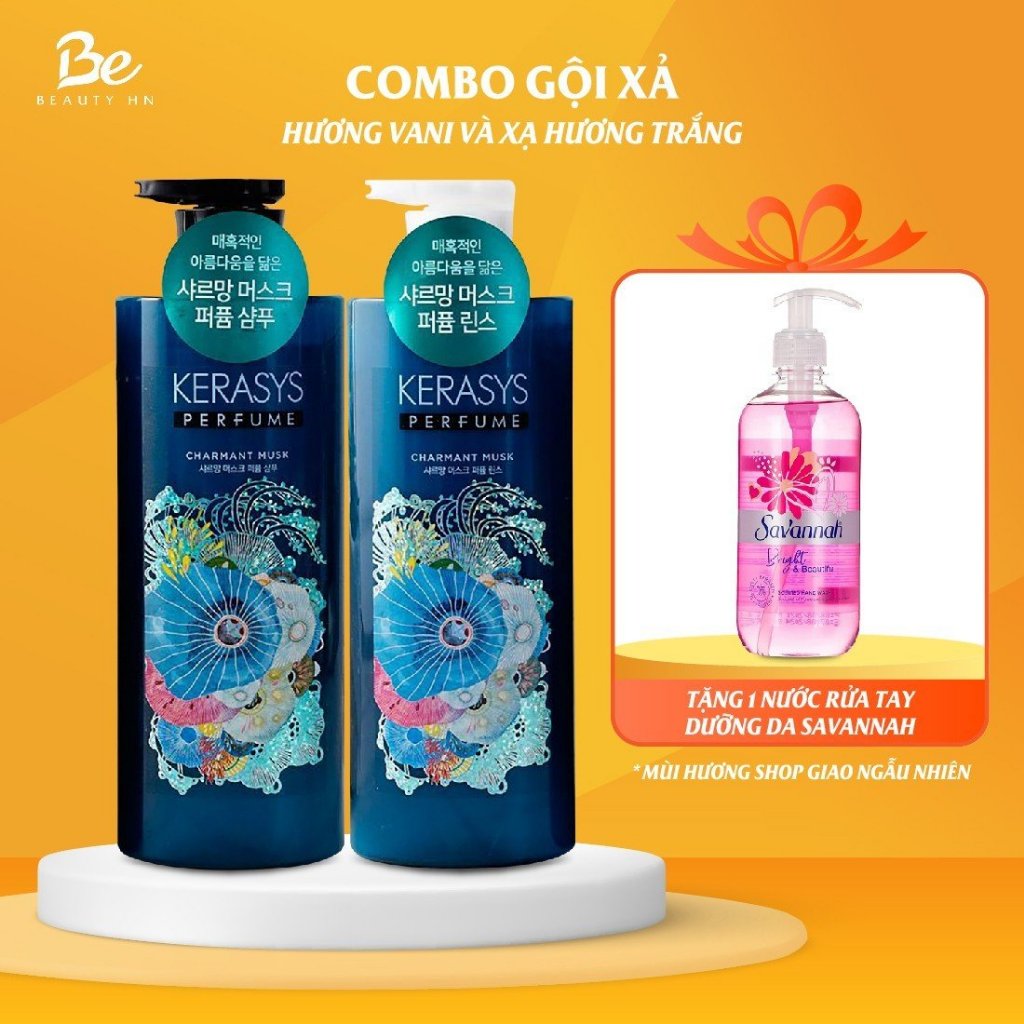 Cặp dầu gội xả nước hoa Kerasys Charmant Musk cao cấp Hàn Quốc hương vani và xạ hương trắng giúp tóc bóng mượt 600ml