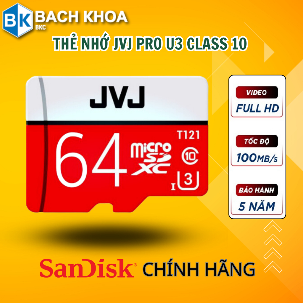 Thẻ nhớ 256Gb /128Gb /64Gb /32Gb JVJ Pro U3 Class 10–thẻ nhớ chuyên dụng cho CAMERA,Điện thoại,Máy ảnh bảo hành 5 năm