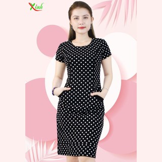 Đầm Suông Chấm Bi Siêu Gọn Dáng DL248
