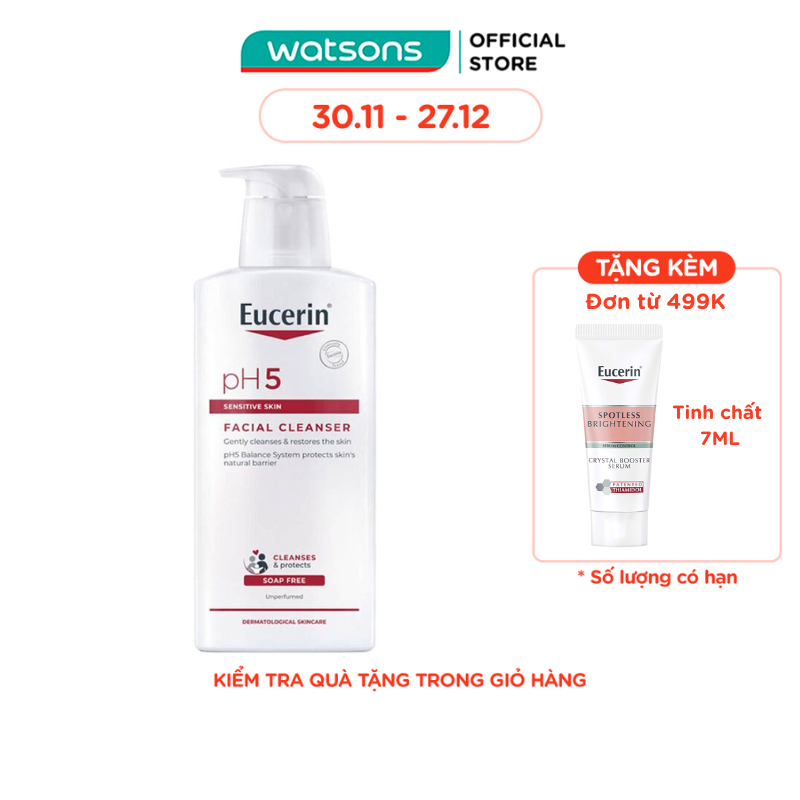 [Mã FMCGWA101 giảm 8% đơn 250K] Sữa Rửa Mặt Eucerin Facial Cleanser pH5 Sensitive Skin Cho Da Nhạy Cảm 400ml