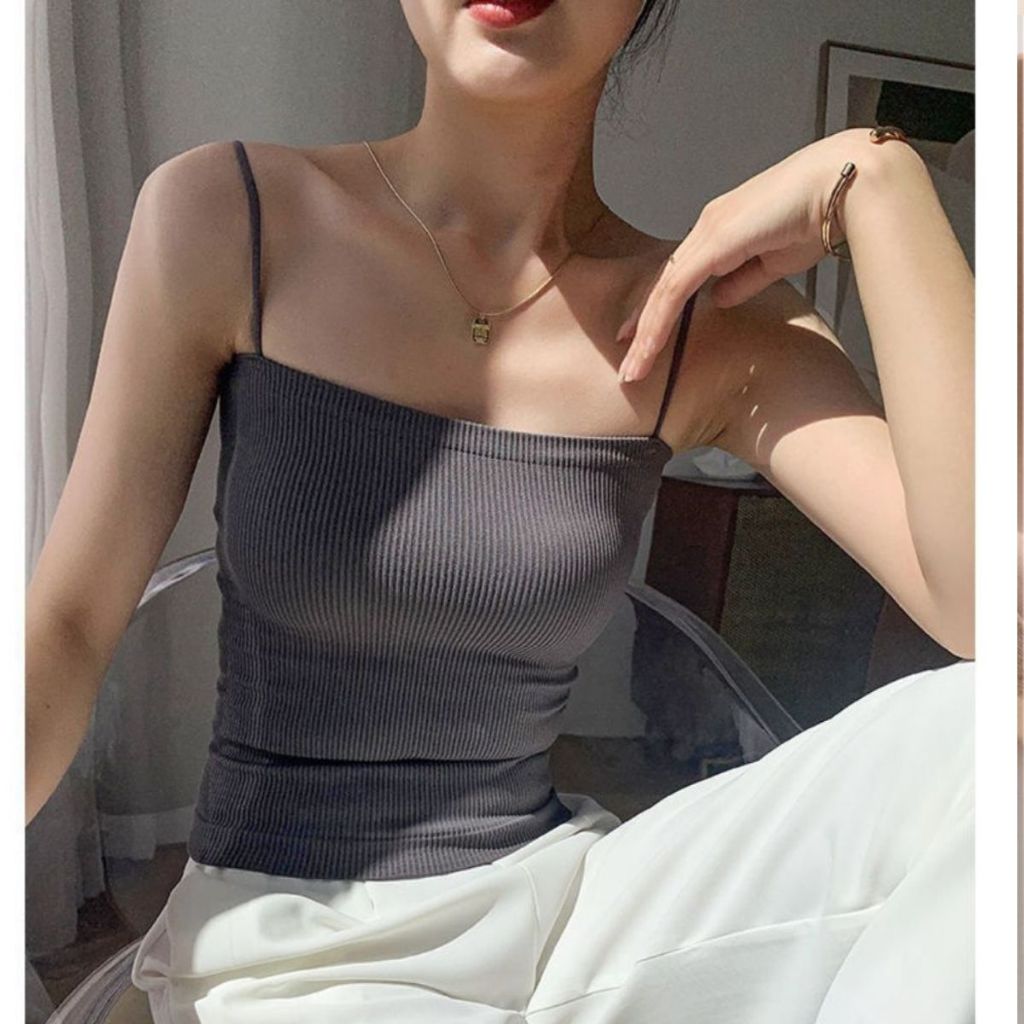 Áo bra nữ cotton gân tăm có sẵn mút mỏng nhẹ và 2 dây dáng dài đẹp phong cách croptop dễ thương DEVARI B1808