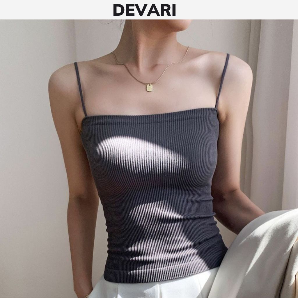 Áo bra nữ cotton gân tăm có sẵn mút mỏng nhẹ và 2 dây dáng dài đẹp phong cách croptop dễ thương DEVARI B1808