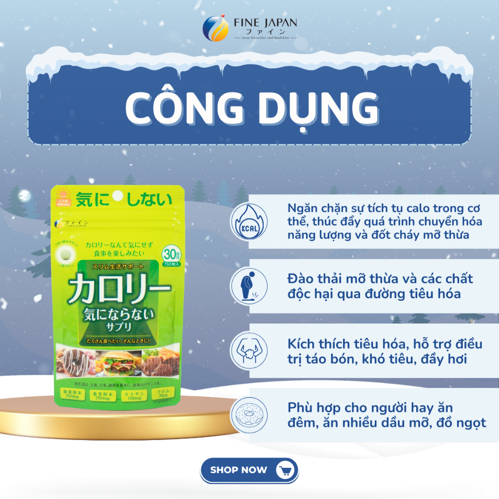 Viên Uống chống hấp thụ Calories Cao Cấp Fine Japan Gói 150 Viên