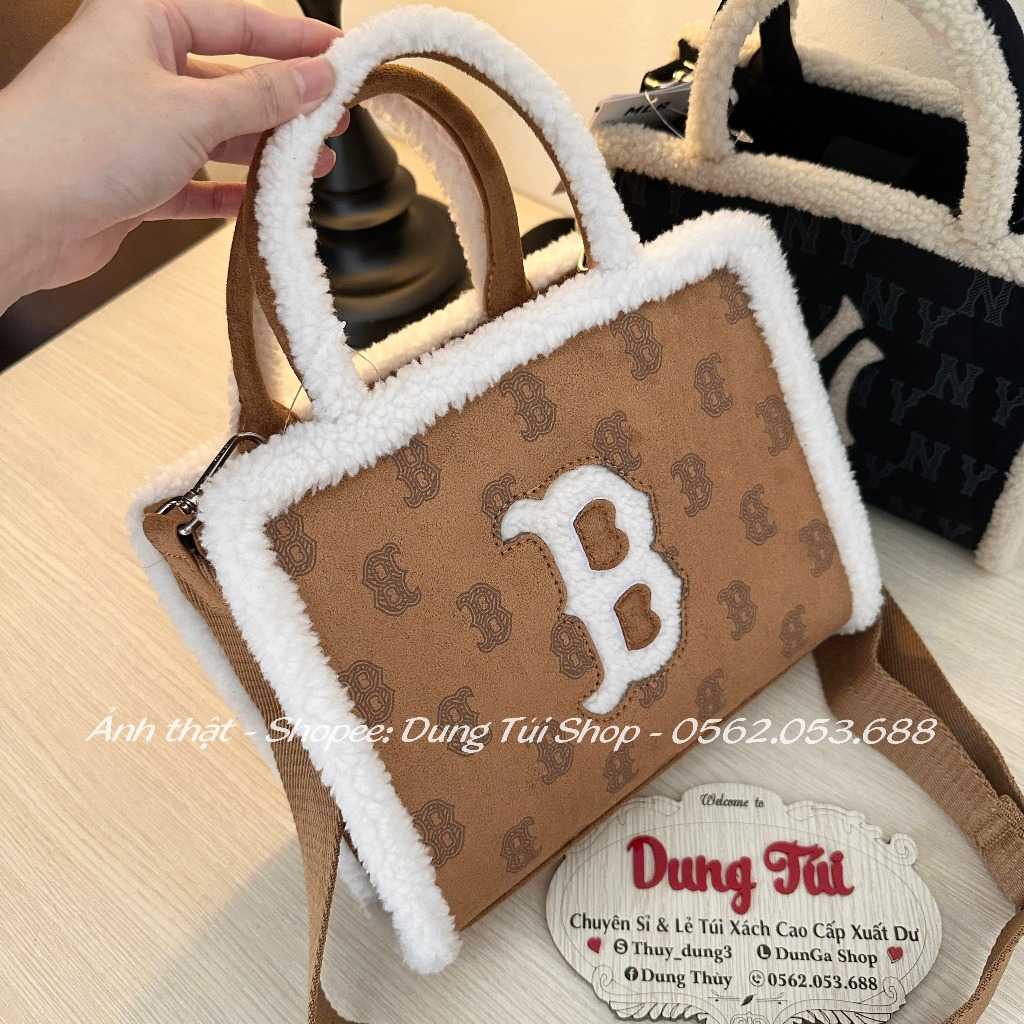 Túi nữ NY quai xách +dây đeo chéo size 25 chất căng dày dặn ngăn rộng viền phối lông siêu xinh