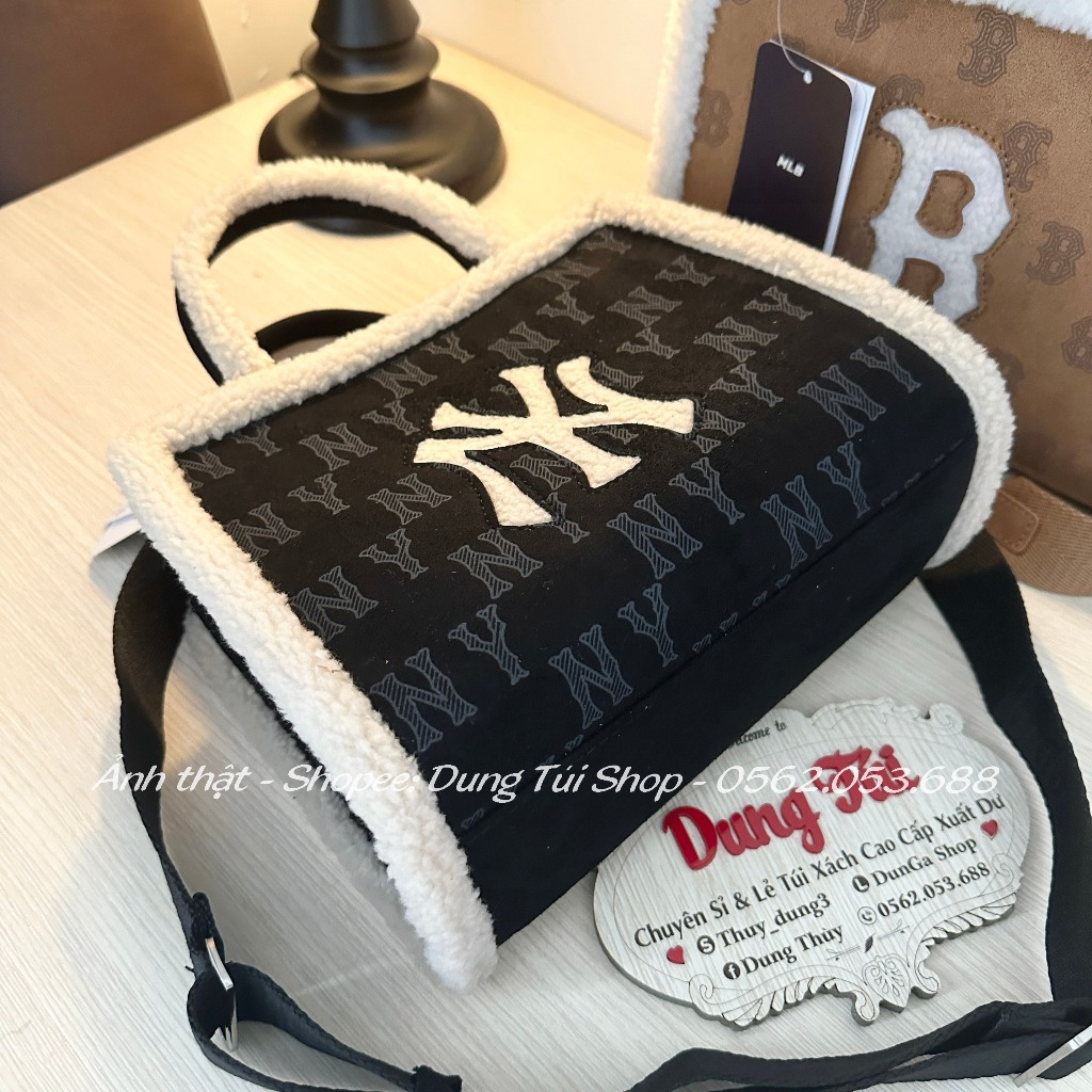 Túi nữ NY quai xách +dây đeo chéo size 25 chất căng dày dặn ngăn rộng viền phối lông siêu xinh