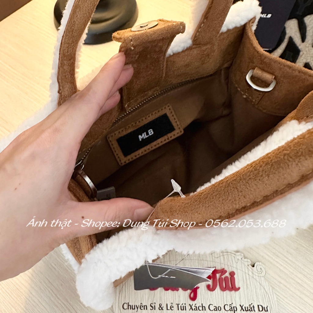 Túi nữ NY quai xách +dây đeo chéo size 25 chất căng dày dặn ngăn rộng viền phối lông siêu xinh