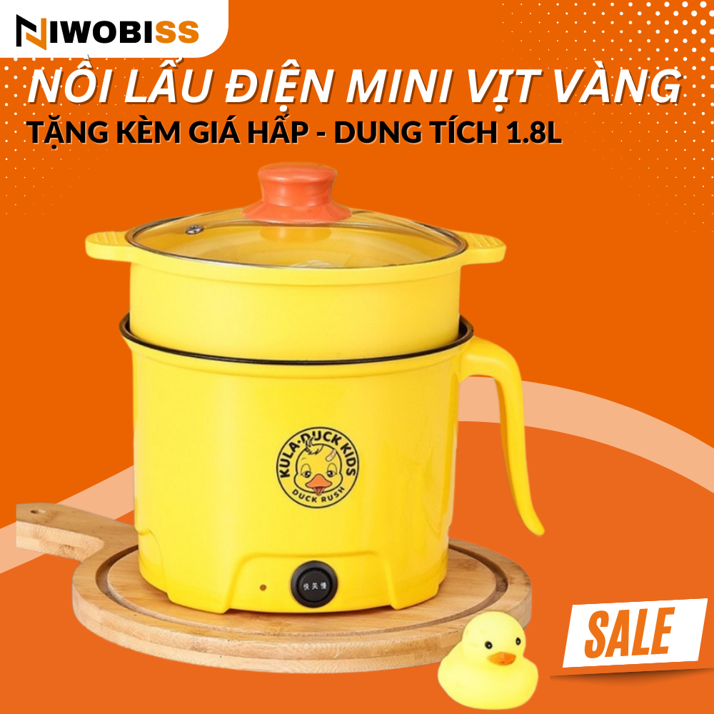 Nồi Điện mini Vịt Vàng đa năng 2 tầng nấu cơm lẩu cháo chiên xào dung tích 1,8L- Nồi lẩu mini