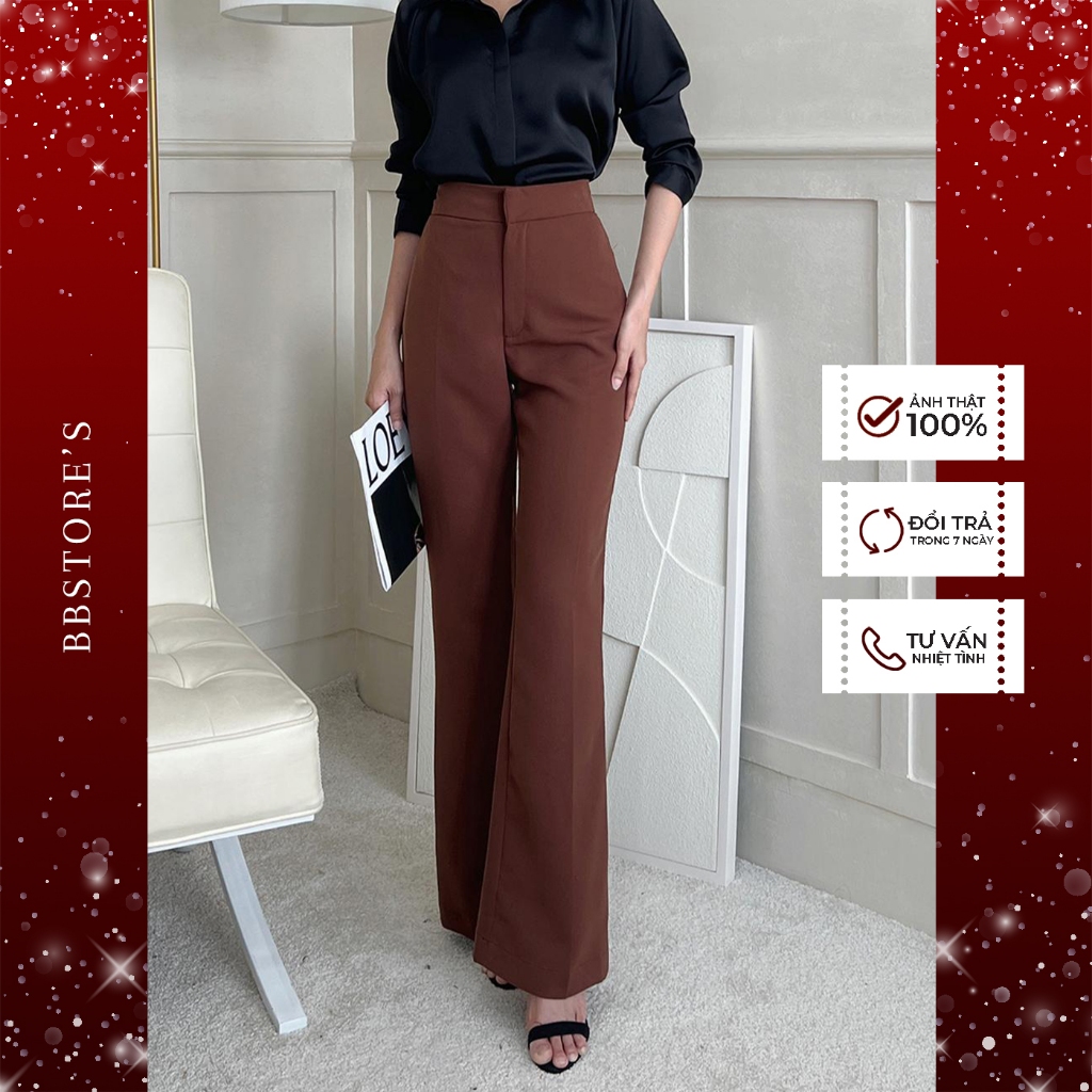 BBSTORE'S Quần ống loe công sở lưng cao chất cotton tuyết co dãn nhẹ -Q2141
