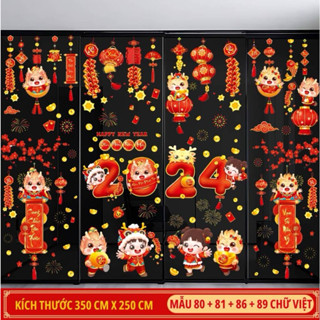 Decal tết 2024 chữ TIẾNG VIỆT( nhiều combo) dán kính, dán tường
