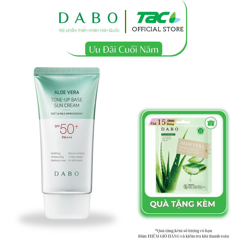 Kem chống nắng Lô Hội dưỡng da, nâng tone DABO Aloe Vera Tone-up Base Sun Cream 70ml