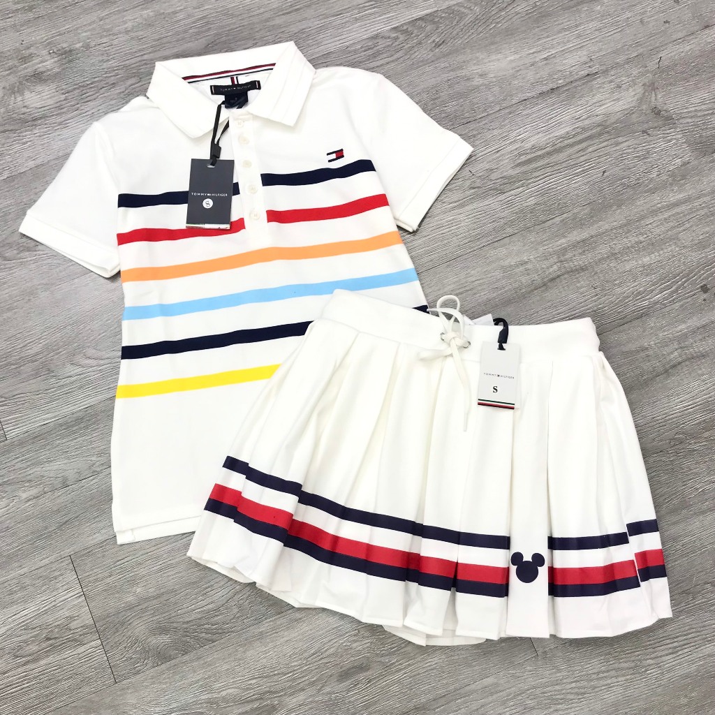 Set áo polo + chân váy Tom.my áo chất vải cá sấu cotton cao cấp chân váy chất da cá mềm mịn