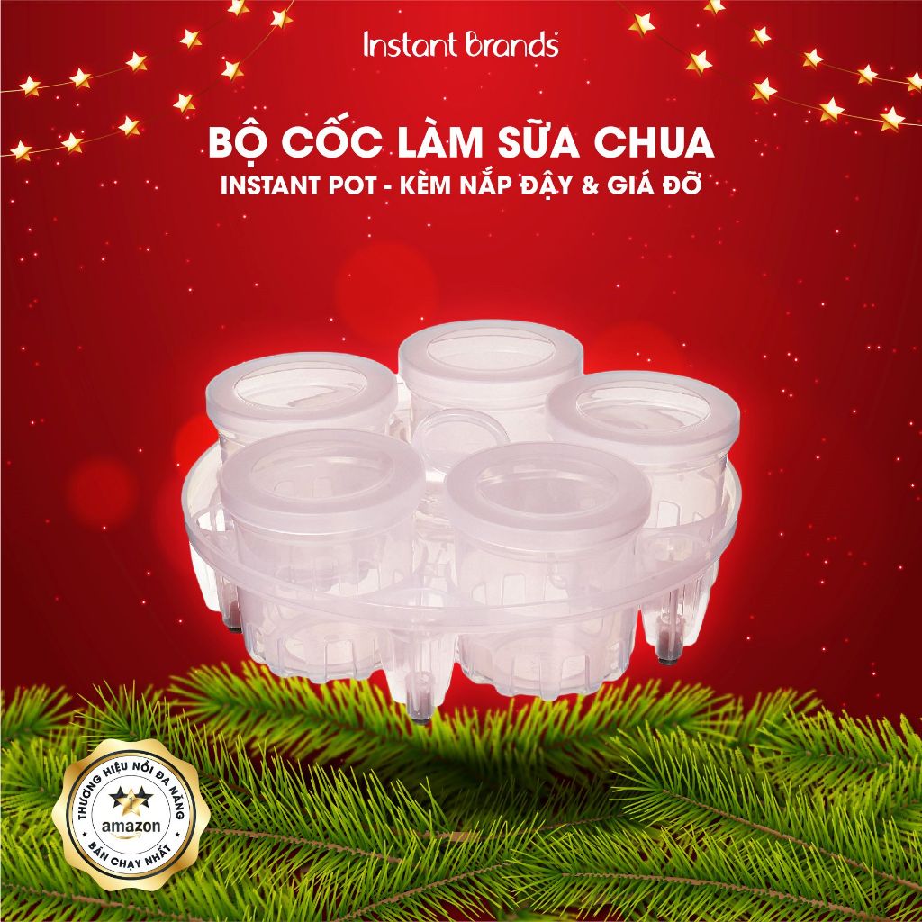 Phụ kiện bộ cốc làm sữa chua/ caramen/ flan Instant Brands kèm nắp đậy và giá đỡ dùng cho nồi áp suất Instant Pot