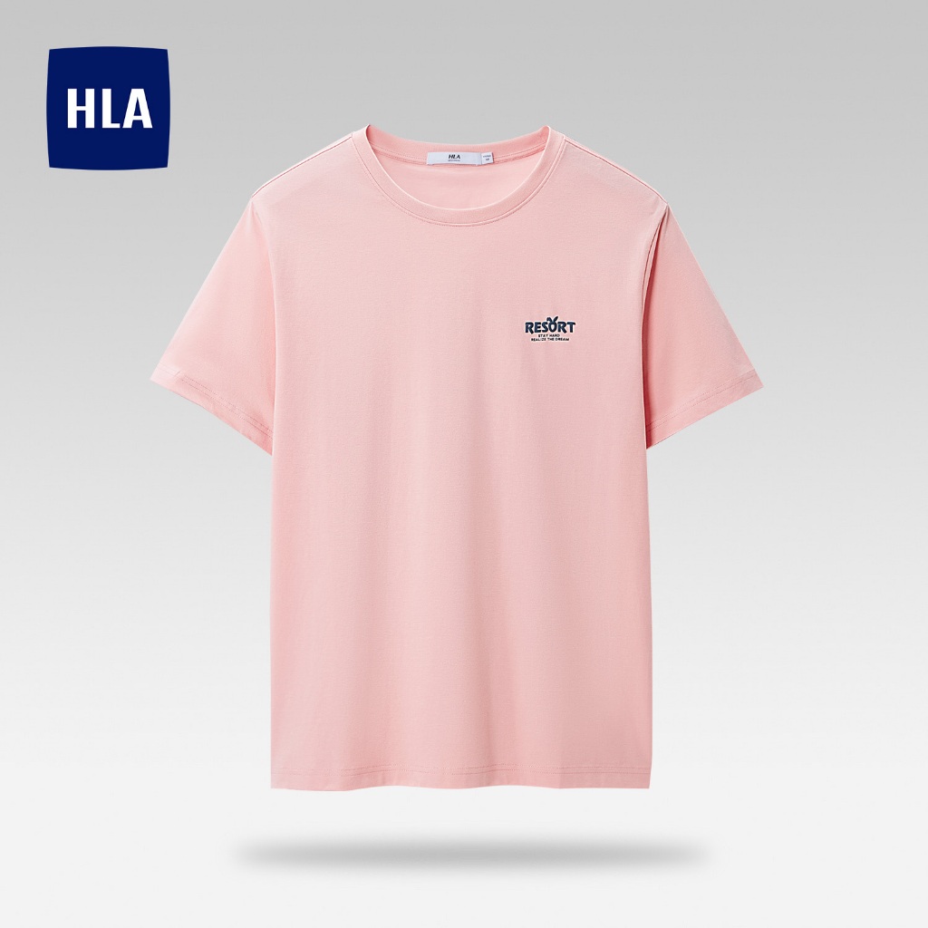 HLA - Áo thun nam ngắn tay cổ tròn mềm mịn thoáng mát Soft & breathable round neck solid pink T-shirt