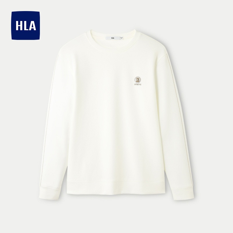 HLA - Áo thun nam dài tay dệt kim mềm mịn cao cấp Full white round neck long sleeves knitted T-shirt