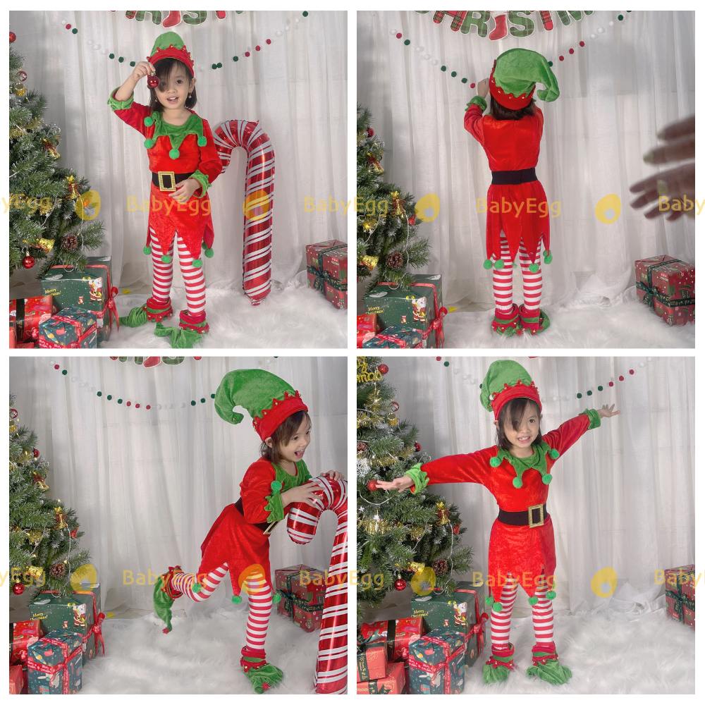 Bộ Noel cho bé, Set đồ Giáng sinh hóa trang Yêu tinh kẹo Full Phụ Kiện Chất Nhung LOẠI 1 set cây thông bé gái Noel 2023