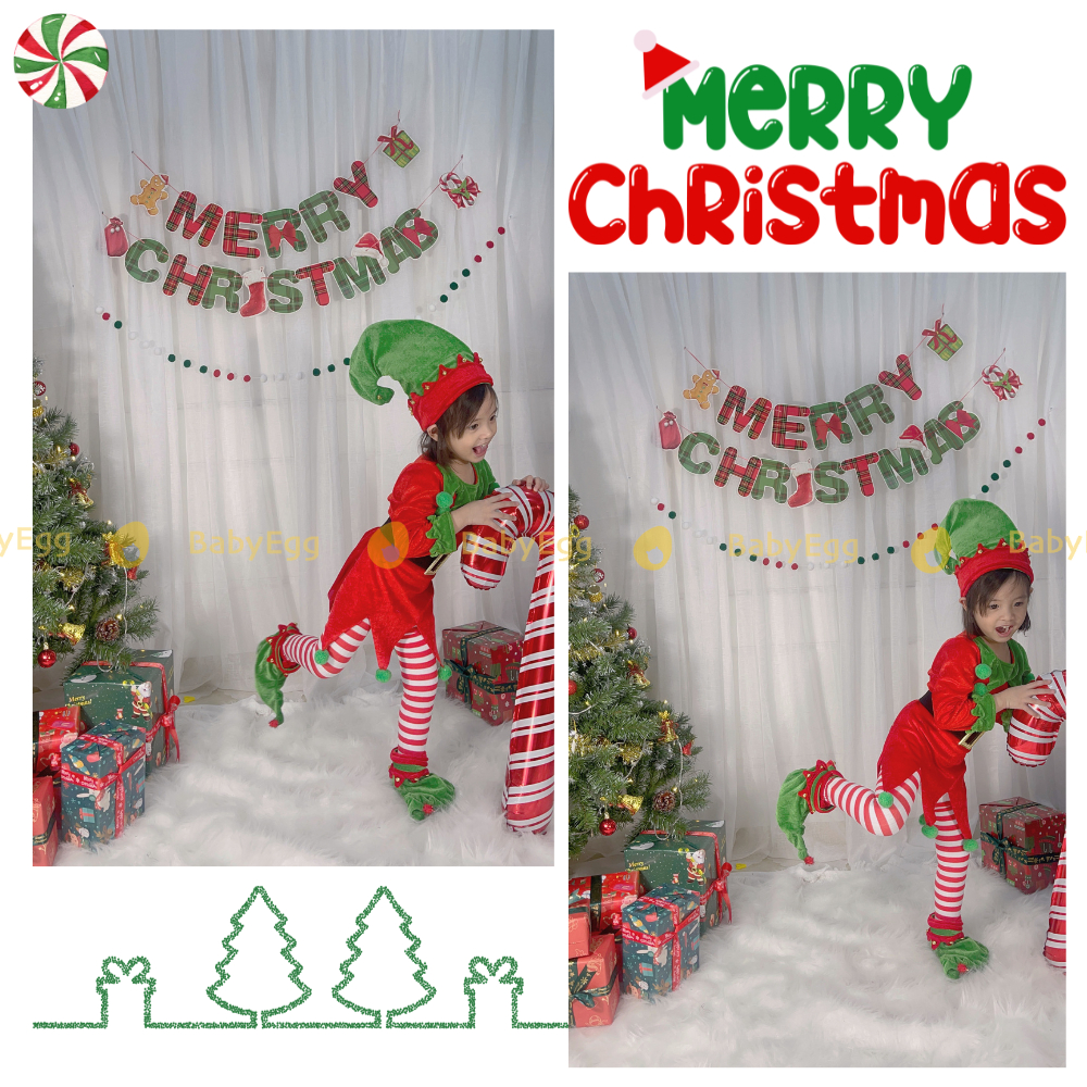 Bộ Noel cho bé, Set đồ Giáng sinh hóa trang Yêu tinh kẹo Full Phụ Kiện Chất Nhung LOẠI 1 set cây thông bé gái Noel 2023