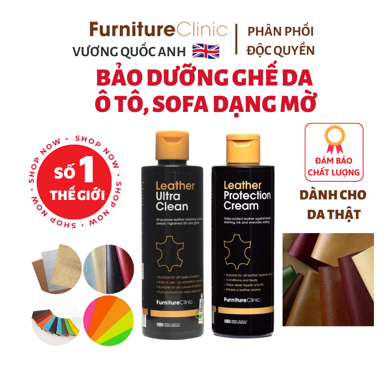 Bộ vệ sinh ghế da và bảo vệ ghế da Hãng Furniture Clinic Vương Quốc Anh – Leather Care kit 250ml (bộ lẻ)